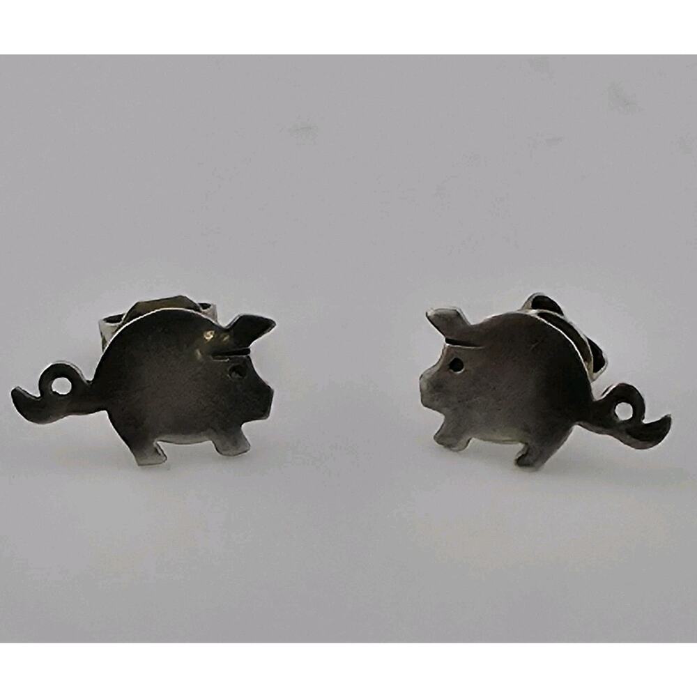 Vintage 925 Sterling Silver Pig Stud Earrings Cute Farm Animal Minimalist Jewelr